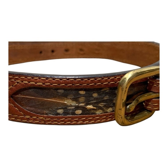 Vintage Women’s Leegin Western-Core Leather Belt With Pheasant Feather Inserts - Picture 5 of 5